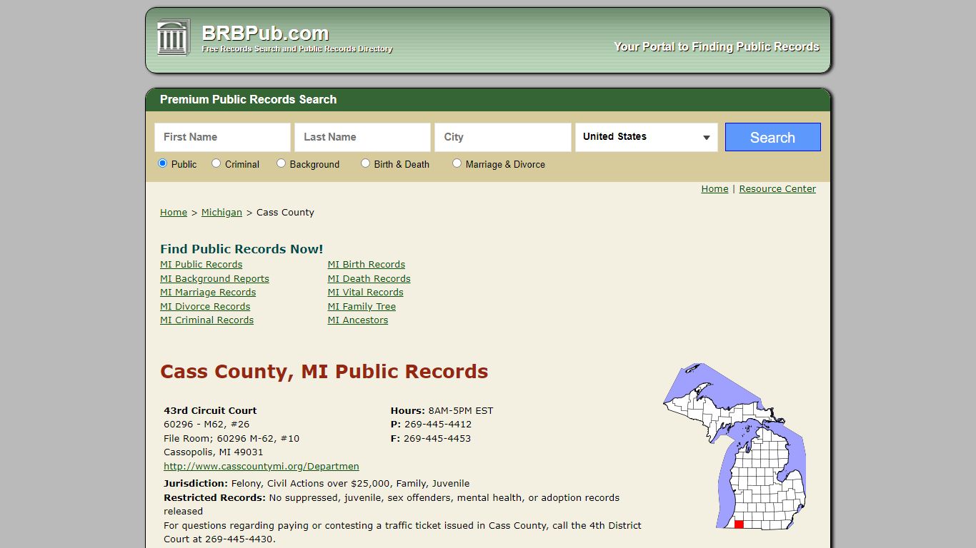 Cass County Public Records | Search Michigan Government ...